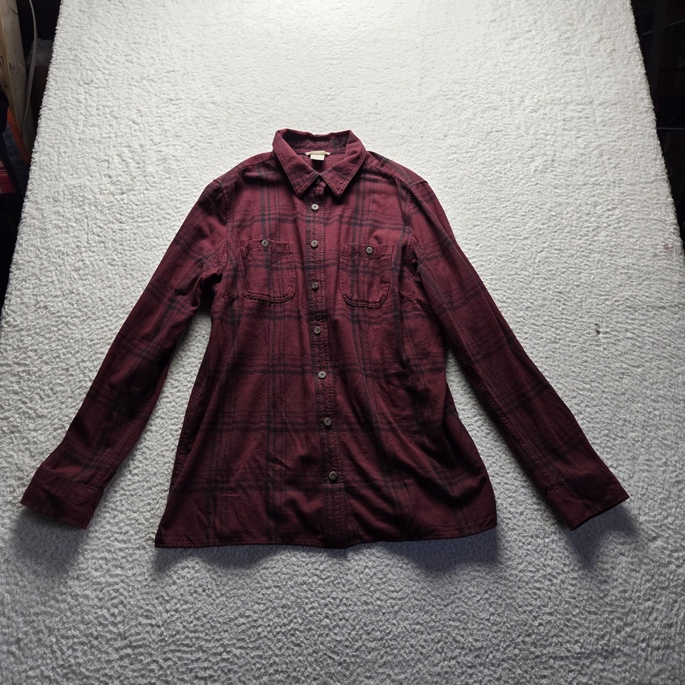 Duluth Trading Co. Button Up Shirt Womens L Red Collared Long Sleeve Flannel Top